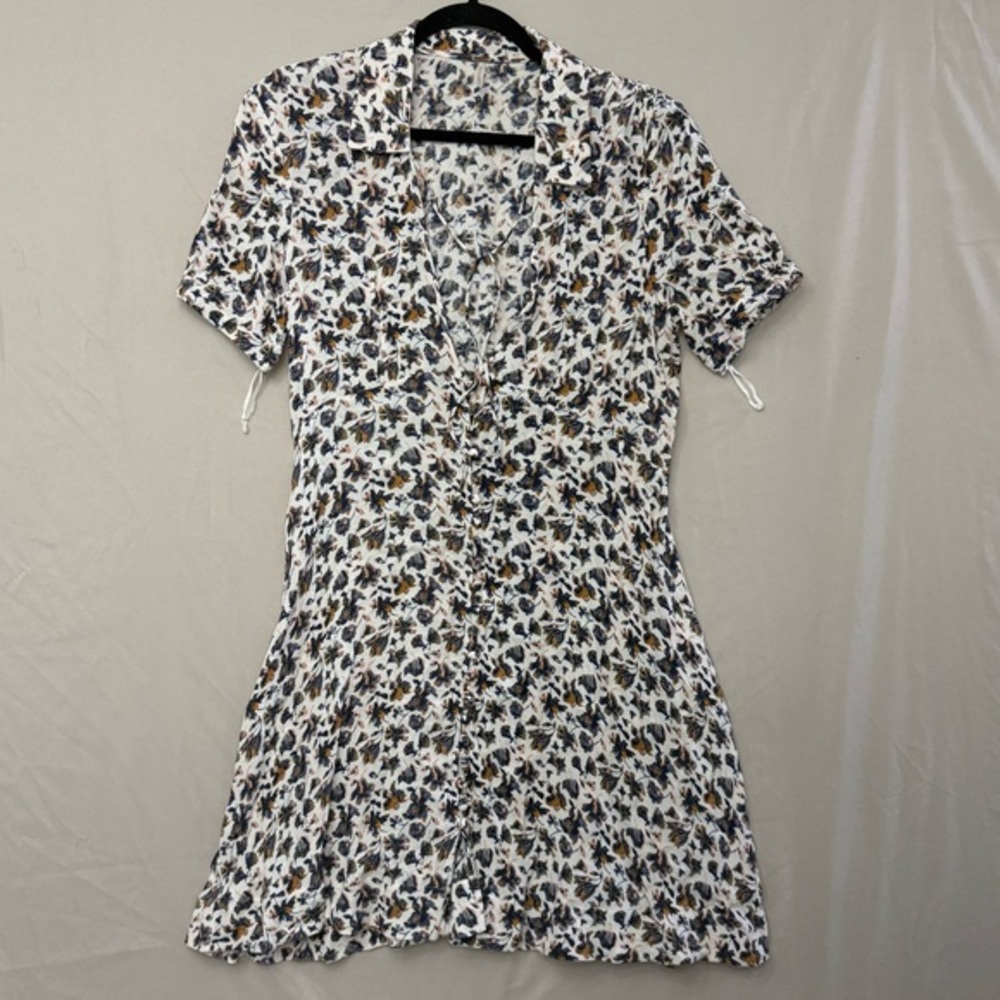 Free People Womens Floral Mini‎ Dress Size 12 Boho Short Sleeve Button Front